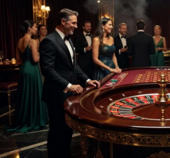 Elegancki stół do ruletki podczas mobilnego eventu casino