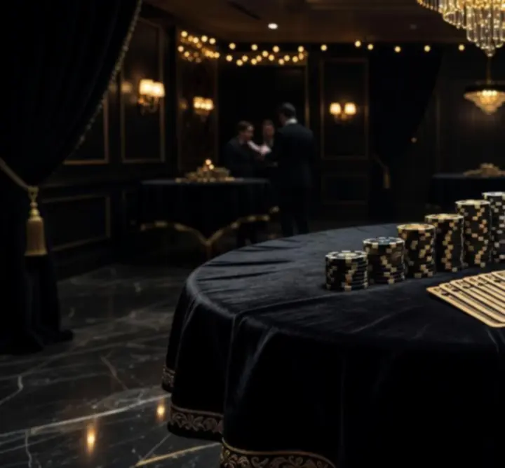 Elegancki stół pokerowy przygotowany na mobilny wieczór pokerowy Event Play Mobile
