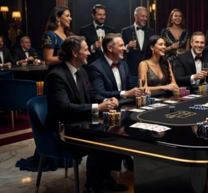 Goście bawiący się przy eleganckich stołach casino podczas mobilnego eventu