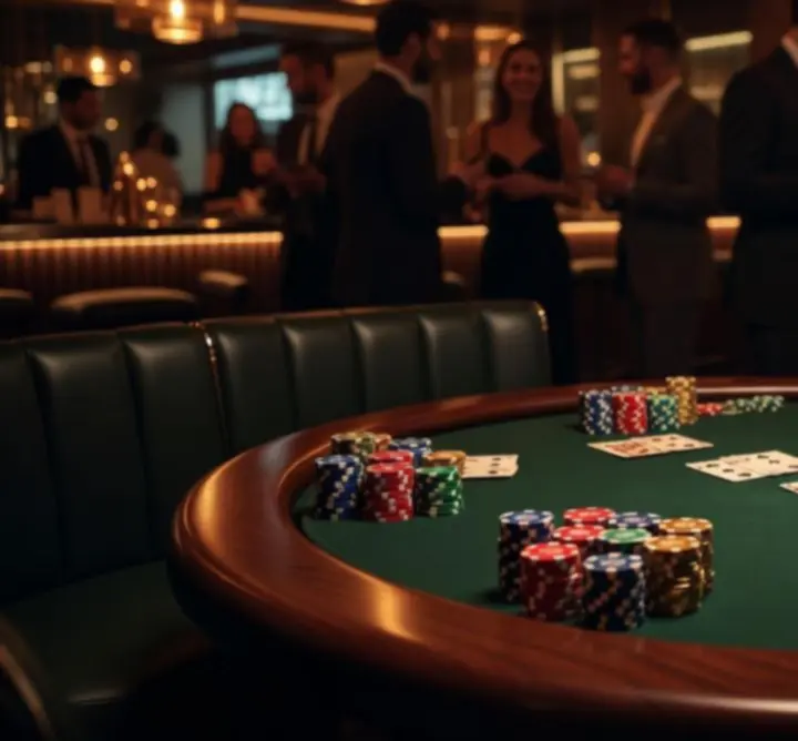 Profesjonalny stół pokerowy oświetlony w klimacie nocnego klubu